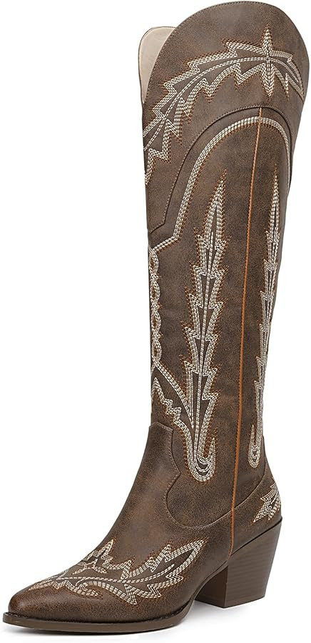 Cowboy Boots for Women Cowgirl Boots Mid Calf Western Country Pointed Toe Embroidery Chunky Heel ... | Amazon (US)
