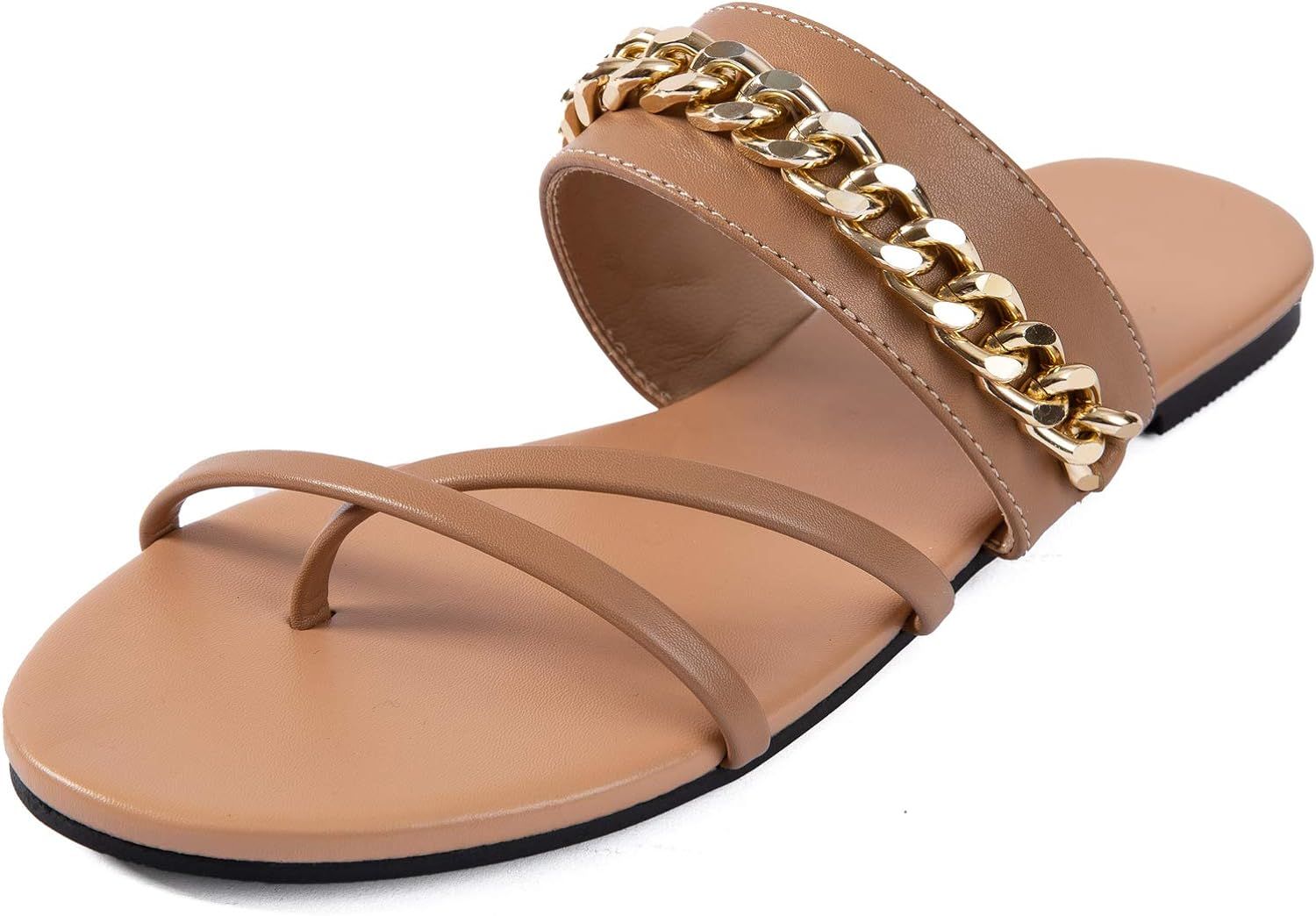 Women Flat Sadals Woven Leather Crossover Braided Fashion Sandals Flat Dressy Flip-Flops | Amazon (US)
