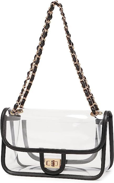 LAM GALLERY Womens PVC Clear Purse Handbag with Chain Stadium Approved Clear Bag See Through Bag ... | Amazon (US)