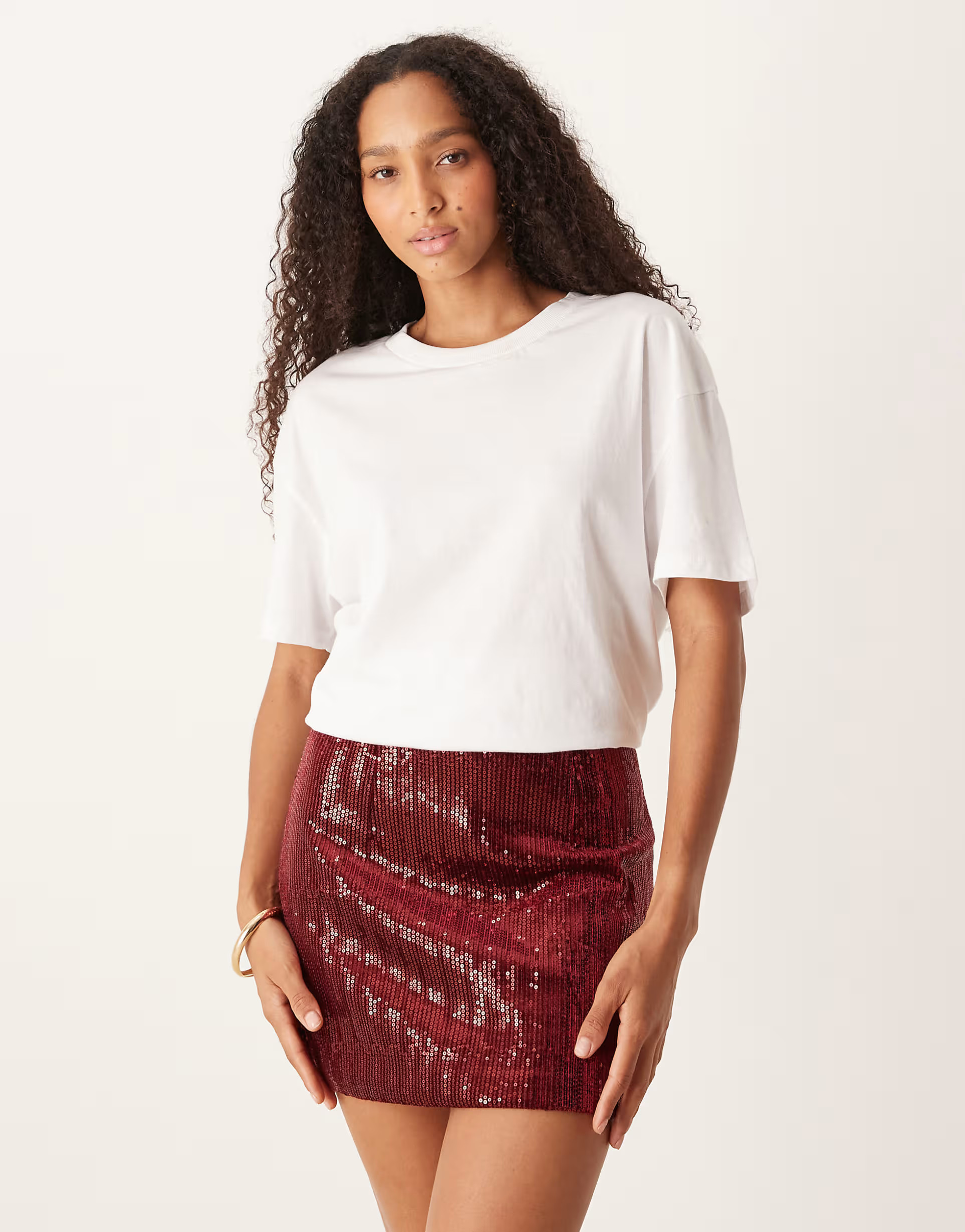 Amy Lynn sequin velvet mix mini skirt in red | ASOS (Global)