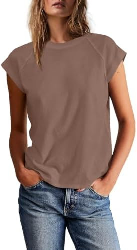 Yanekop Womens Short Sleeve Shirts Crewneck T Shirts Basic Tees Casual Summer Tops Cap Sleeve Top... | Amazon (US)
