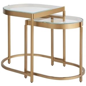 Mirand Kerr Editorial Metal End Table with Glass Top in Gold | Cymax