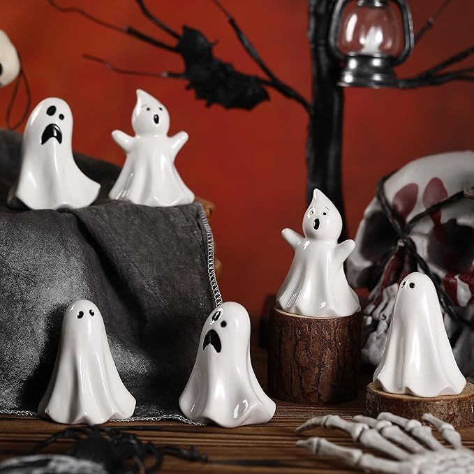 Domensi 6 Pcs Ghost Decor Ceramic White Ghost Figurines Ghost Statue Spooky Halloween Decor Scary... | Amazon (US)