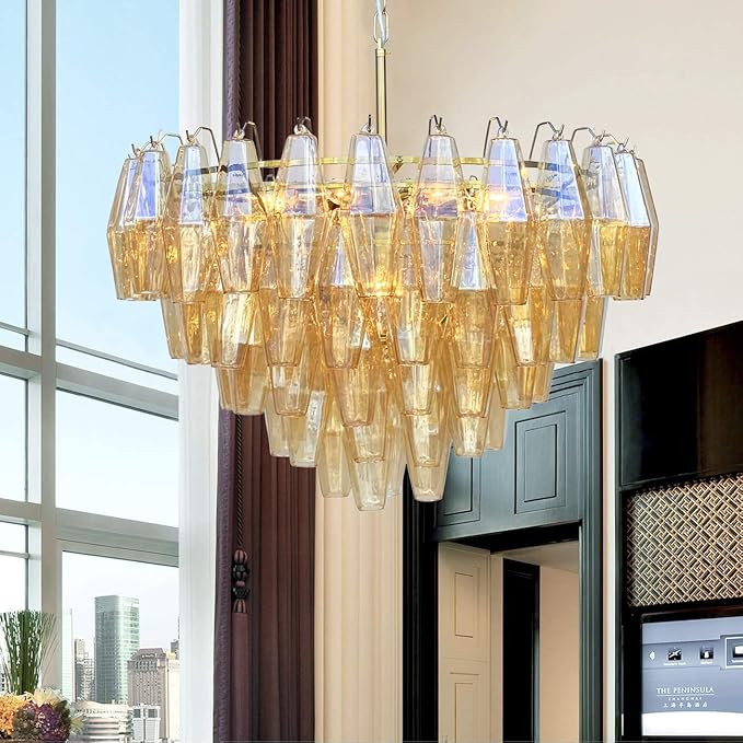Ciara Faceted Amber Glass Chandelier, Champagne Gold | Amazon (US)