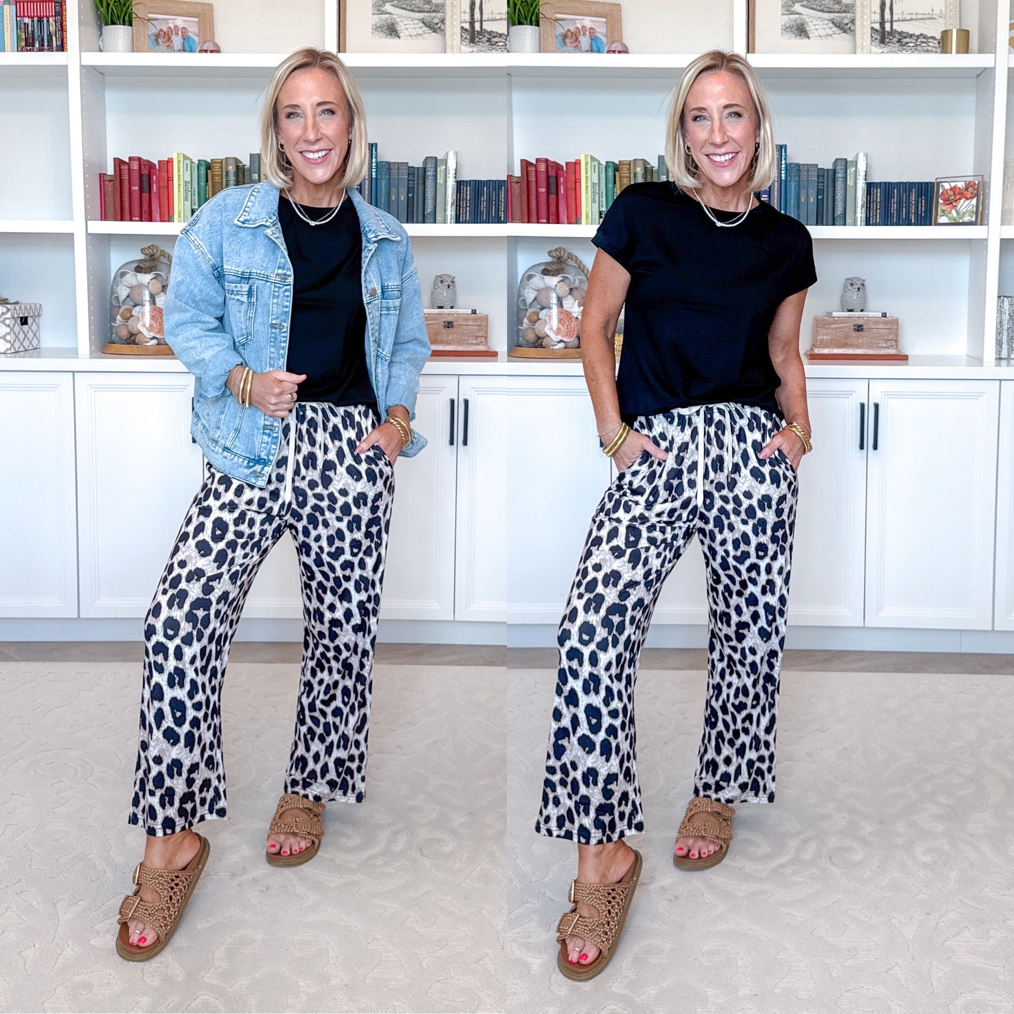 Amazon - fun 2-piece sets. Short Sleeve & Wide Leg Pants Two Piece Set (Black Leopard) - size small. 11 colors. • Oversized denim jacket - size small. 

 

#LTKTravel #LTKOver40 #LTKSeasonal