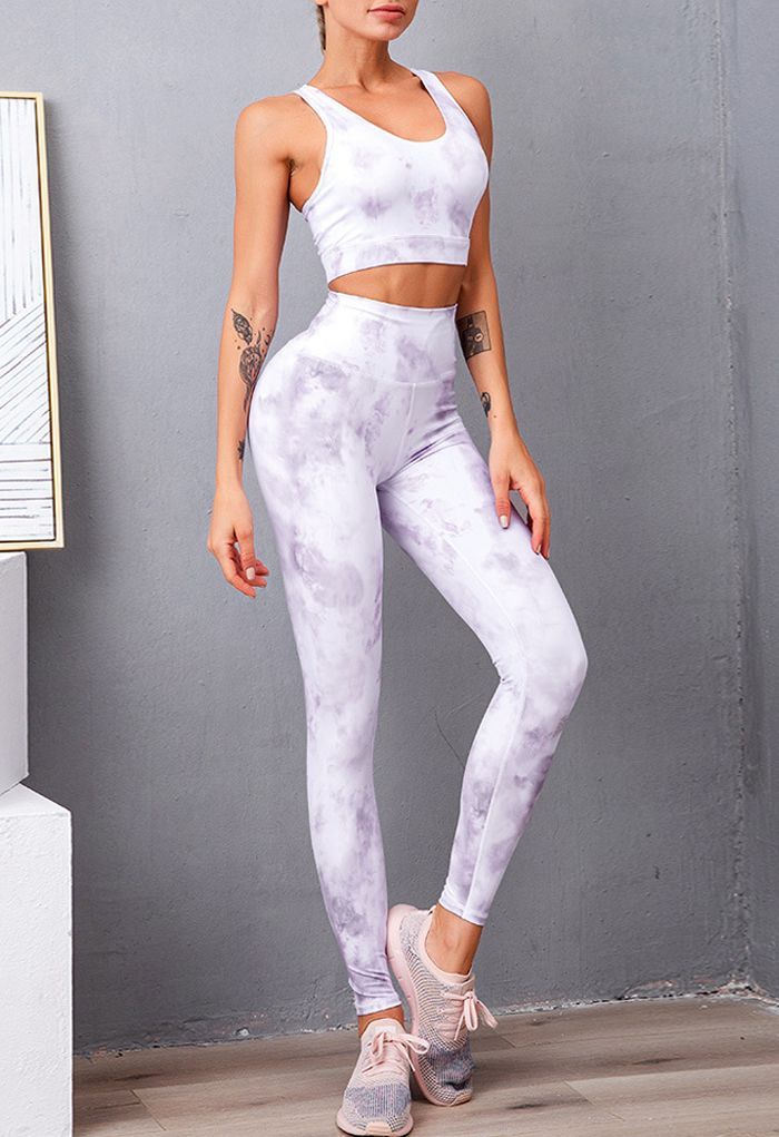 Tie Dye Cutout Back Sports Bra and Ankle-Length Leggings Set | Chicwish