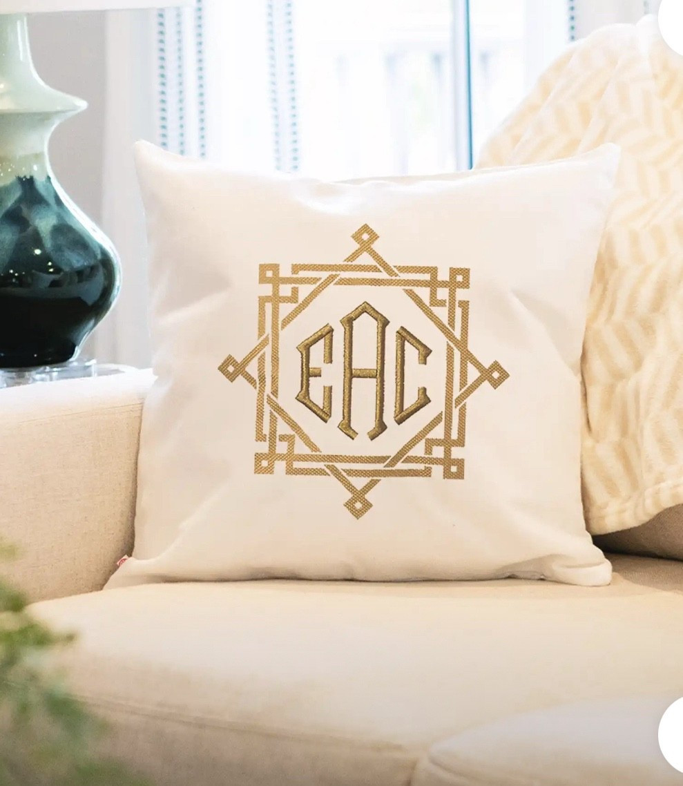 Southern Prep Monogram Pillow Sham 🤍✨

Classic, crisp, and perfectly preppy — this MarleyLilly monogrammed pillow sham is such a gorgeous accent for any sofa, bed, or reading nook. The geometric design feels elevated and tailored, and the neutral tan thread makes it easy to mix with patterned or solid bedding. I love this for gifting too — housewarmings, newlyweds, or anyone who loves a personalized touch. Measures about 17.25” x 17.25” and fits an 18” x 18” insert. Zipper closure, woven polyester, and ships fast!

monogram pillow, personalized home decor, southern prep home accents, classic monogram bedding, neutral throw pillow, custom embroidered pillow sham, MarleyLilly home, gift ideas, housewarming gift, preppy decor, tailored home style, monogram gifts, customizable pillows, neutral home styling

#LTKGiftGuide #LTKCyberWeek #LTKHome