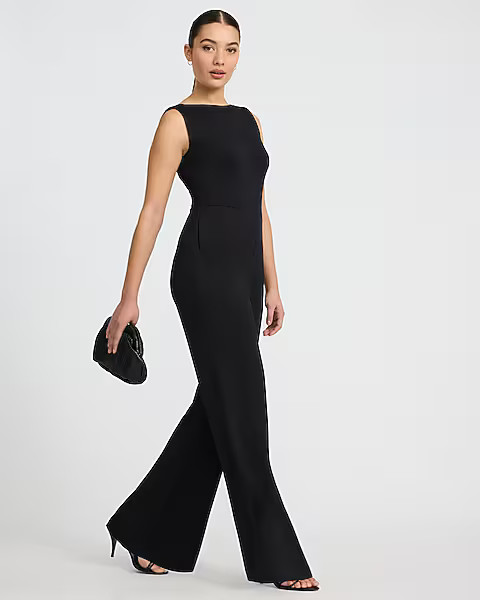 Signature Ponte Boat Neck Sleeveless Wide Leg Jumpsuit | Express