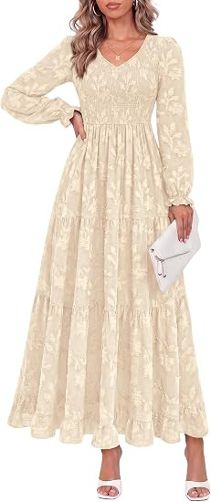 KIRUNDO Womens Long Sleeve V Neck Wedding Guest Maxi Dress | Amazon (US)