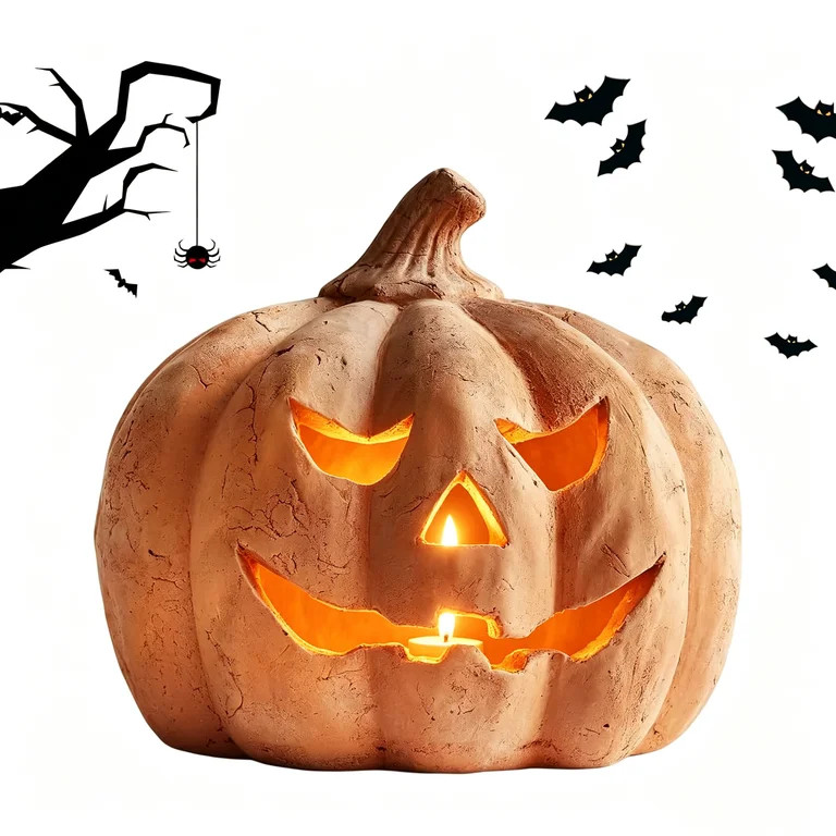 Fall Decor - Halloween Decorations Resin Pumpkin Jack O' Lantern with Flameless Candle - Vintage ... | Walmart (US)