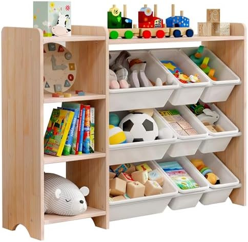 MallBest 4-Tier Kids' Toy Storage Organizer Shelf - 100% Solid Wood,Children's Storage Cabinet wi... | Amazon (US)