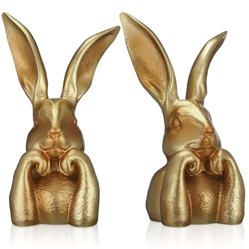 Spring Rabbits Easter Decoration 8 Inch Vintage Gold Resin Bunny Statue Large Rabbit Figurines Easter Table Centerpiece Decorative Bunny Sculpture Collectibles Gift for Home Indoor Decor | Amazon (US)