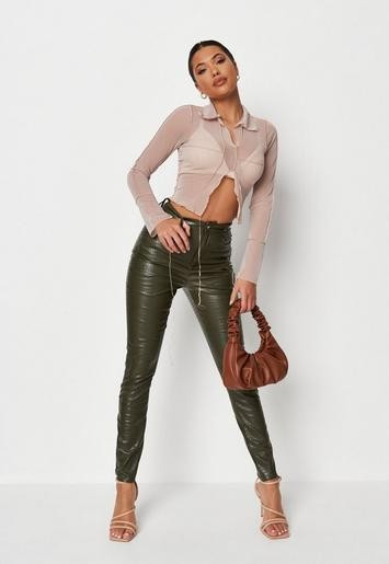 Missguided - Khaki Faux Leather Mock Croc Slim Leg Pants | Missguided (US & CA)