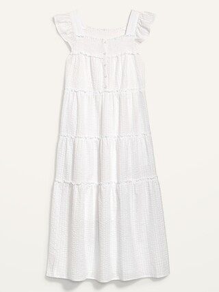 Flutter-Sleeve Printed Tiered Smocked Midi Swing Dress for Women | Old Navy (US)