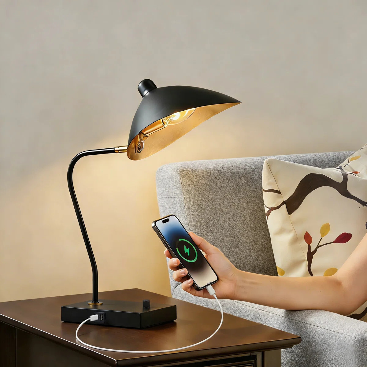 Modern Metal Adjustable Table Lamp with Usb Port | Wayfair North America