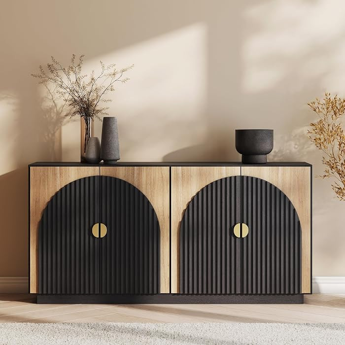 BELLEZE 65 Inch Fluted Buffet Cabinet with Storage, Symmetrical Arc Accent Sideboard Large Consol... | Amazon (US)