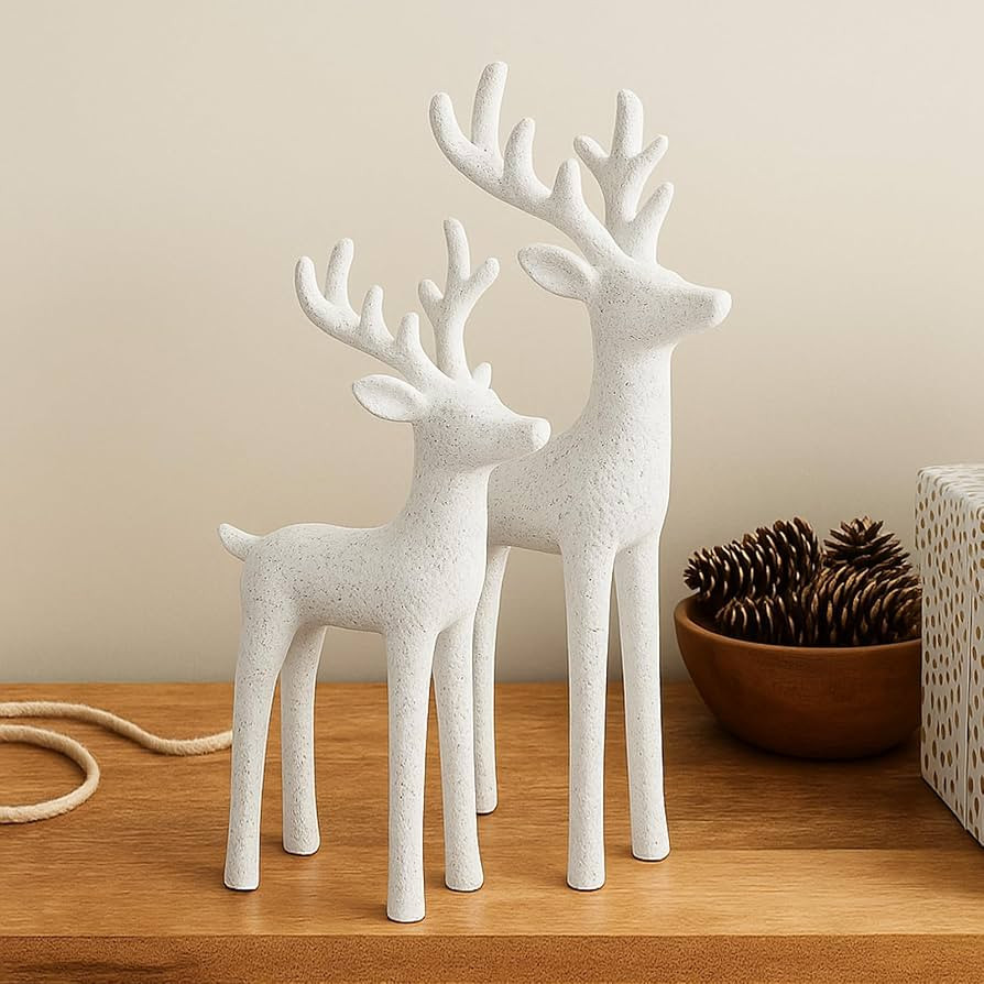 2 Set Modern Christmas Decor Neutral Christmas Reindeer Decor Resin Deer Statues Figurines Elk St... | Amazon (US)