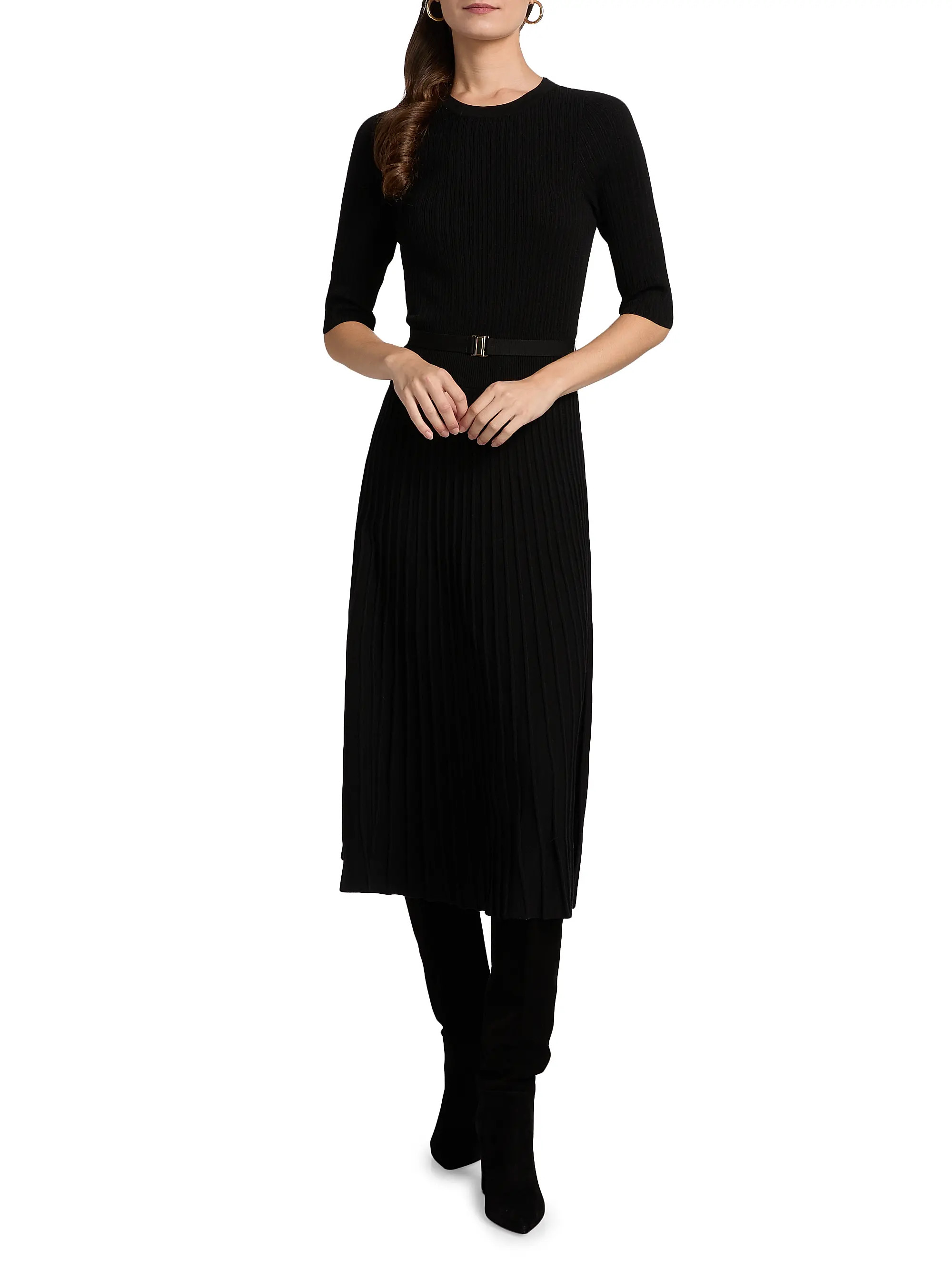 Veronica Beard Elthea Rib-Knit Belted Midi-Dress | Saks Fifth Avenue | Saks Fifth Avenue