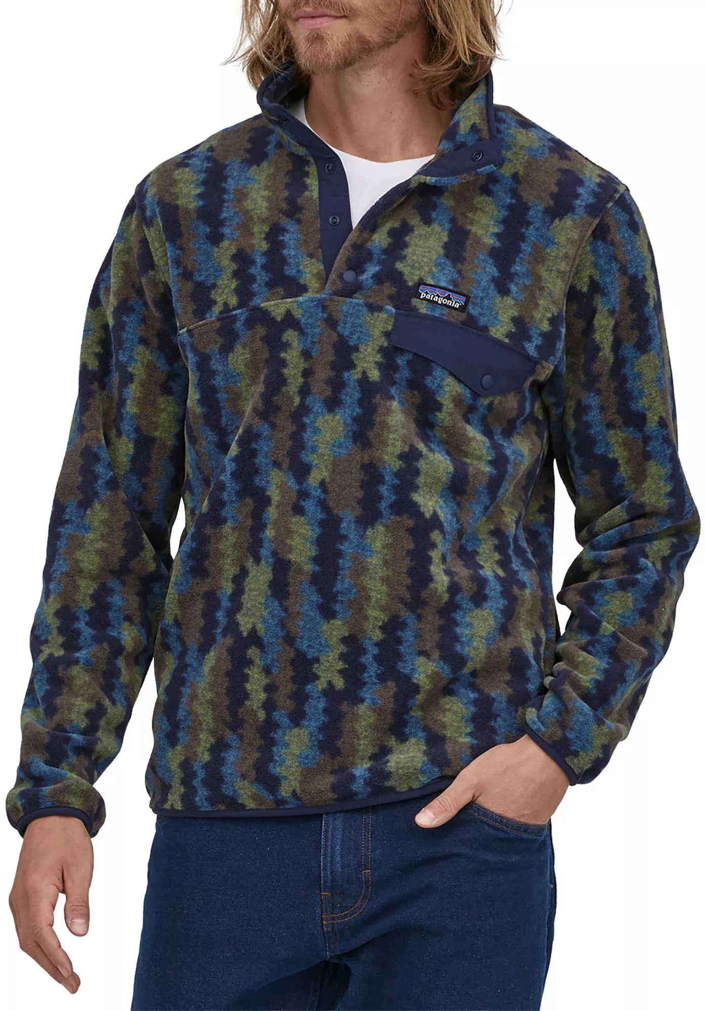 Patagonia Mens' Lightweight Synchilla Snap Fleece Pullover, Men's, Small, Climbing Trees Ikat/NwNvy | Dick's Sporting Goods