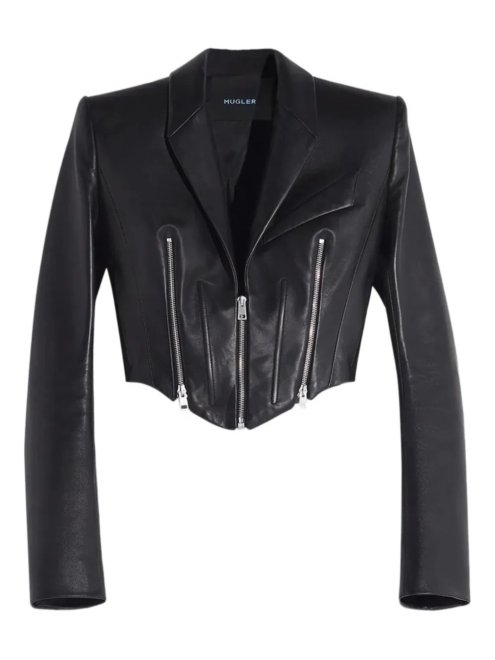 Mugler zip-detail cropped leather jacket - Black | Farfetch Global