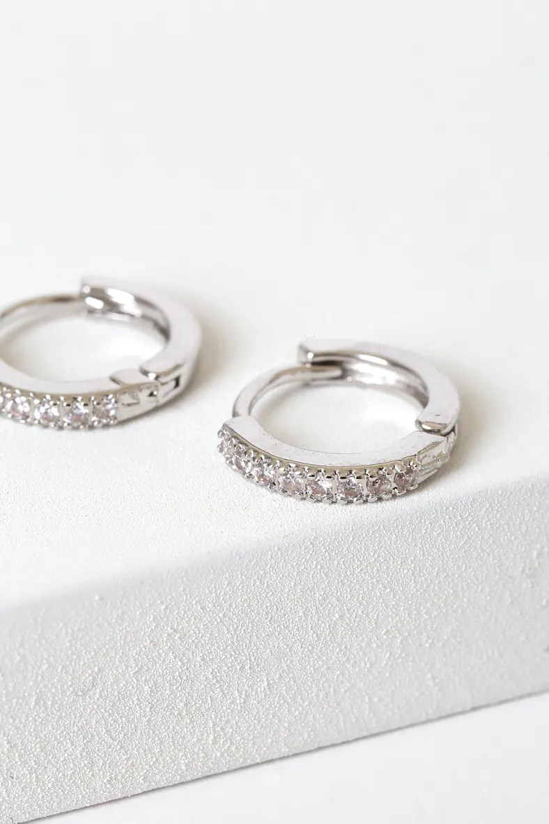 Little Details Silver Rhinestone Mini Hoop Earrings | Lulus