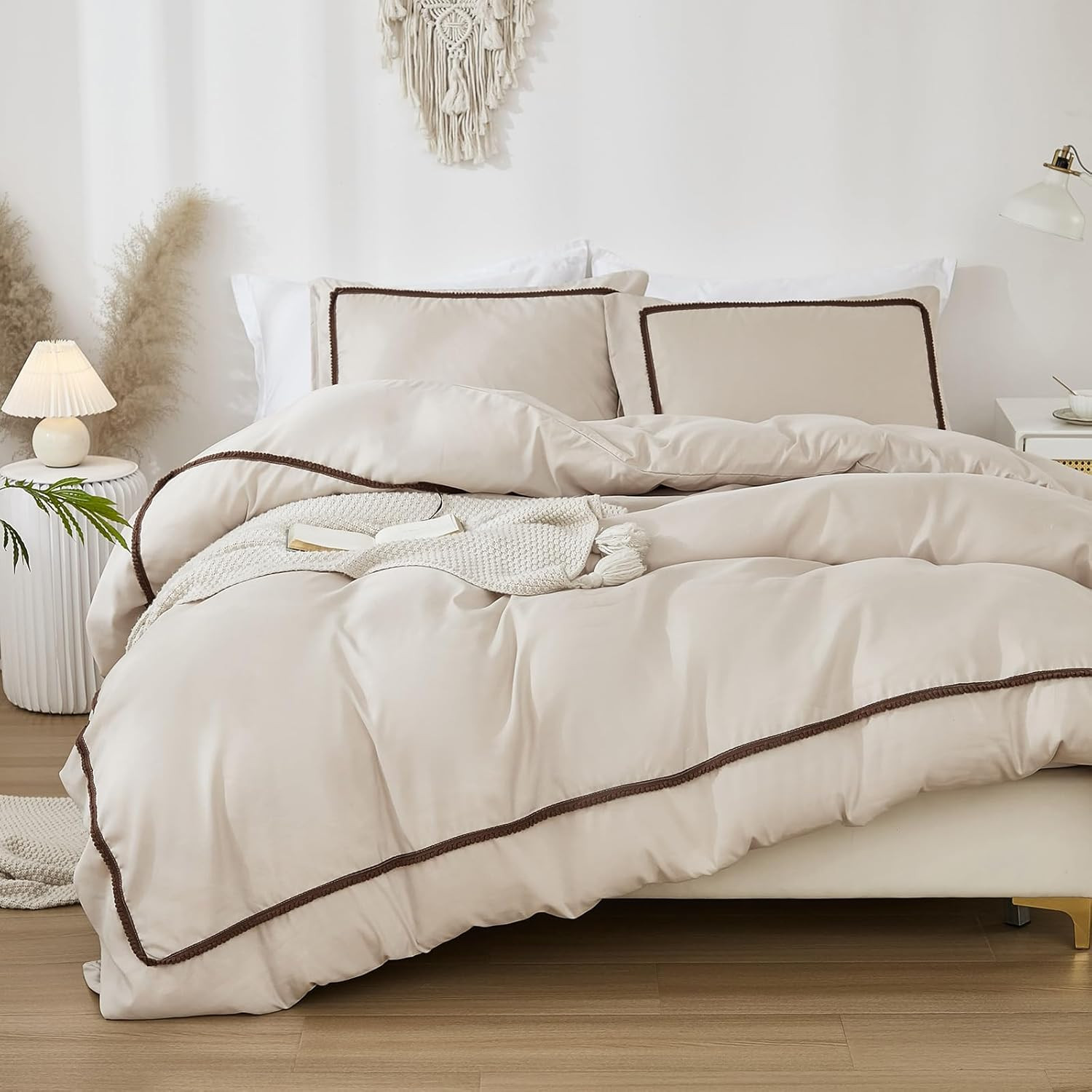 Herside Soft Taupe Bedding Set Brown Ball Duvet Cover Set Single Size Solid Aesthetic Quilt Cover... | Amazon (UK)