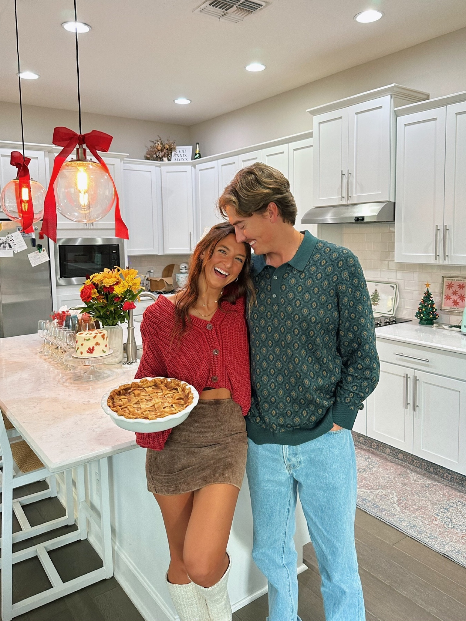 thanksgiving couple’s outfit inspo! this Lulu’s skirt is currently sold out but Free People has a super similar one:) 
Mine: medium sweater, XS skirt 
Josh: XL top, 32/34 jeans (currently both on sale!) 

thanksgiving outfit, holiday dress, holiday outfit, boots, men’s fashion

#LTKSeasonal #LTKHoliday #LTKCyberWeek
