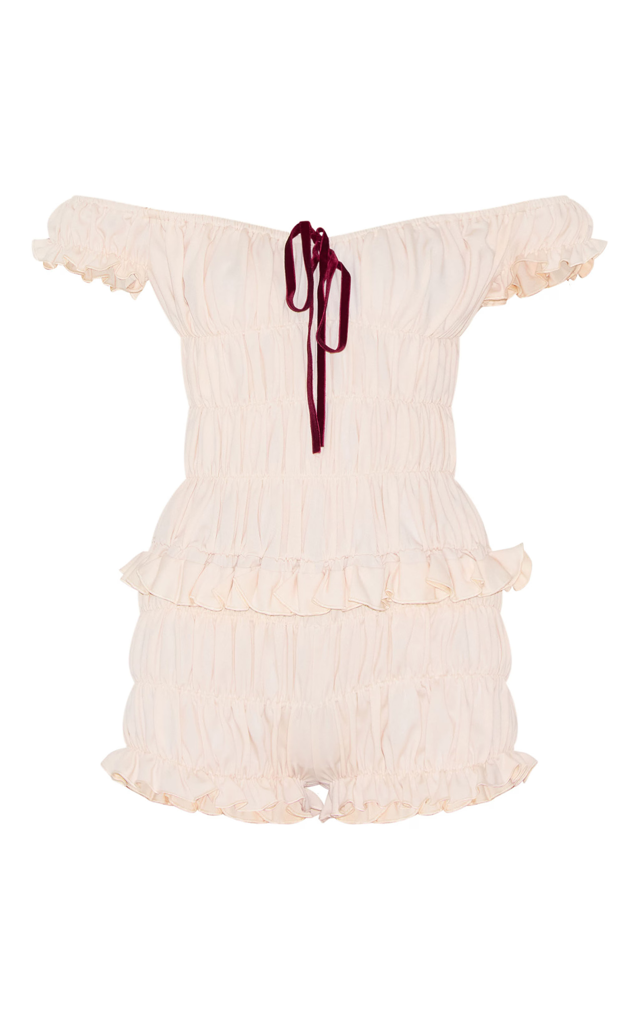 Stone Extreme Ruched Bardot Romper | PrettyLittleThing US