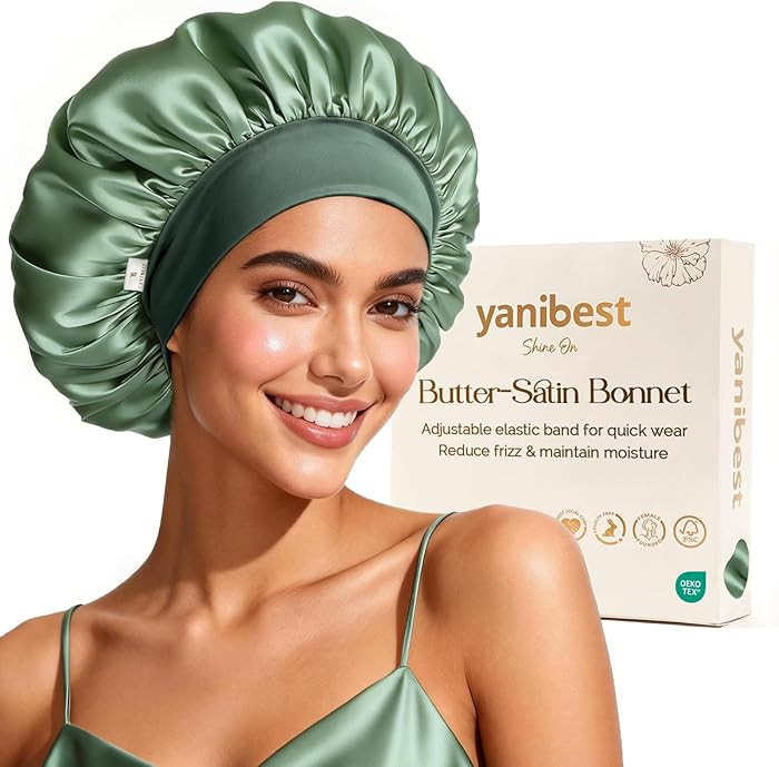 YANIBEST Silk Bonnet for Sleeping Women, Double Layer Hair Satin Bonnets with Elastic Band, Sleep... | Amazon (US)