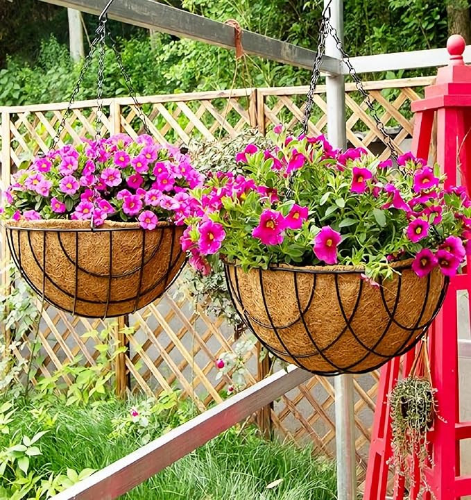Wire Hanging Planter Basket for Plants Outdoor with Coco Liner - 12 Inch Grid Pattern Pot for Ind... | Amazon (US)