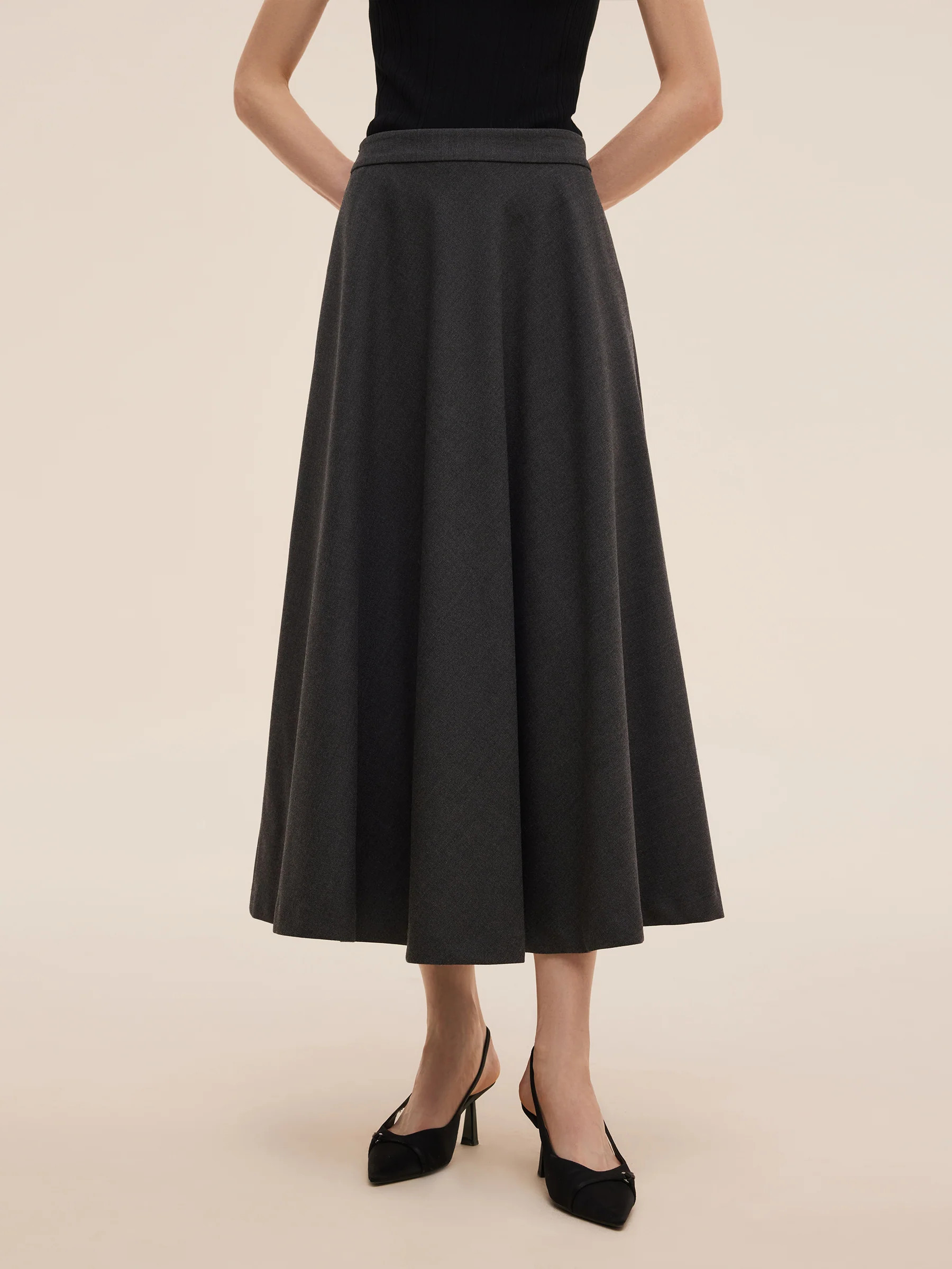 Worsted Wool Blend A-Line Women Skirt - Smoke Grey / L | GOELIA