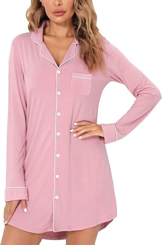 Anjue Pajama Nightgowns for Women Button Down Pajamas Tops Short/Long Sleeve Sleepwear Sleep Shir... | Amazon (US)