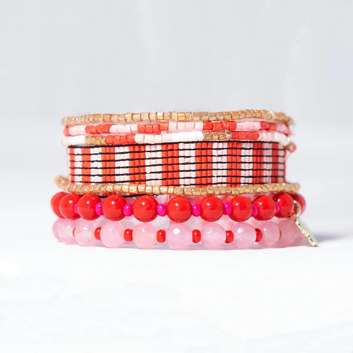 Mixed Bracelet Stack of 8 Red | INK+ALLOY