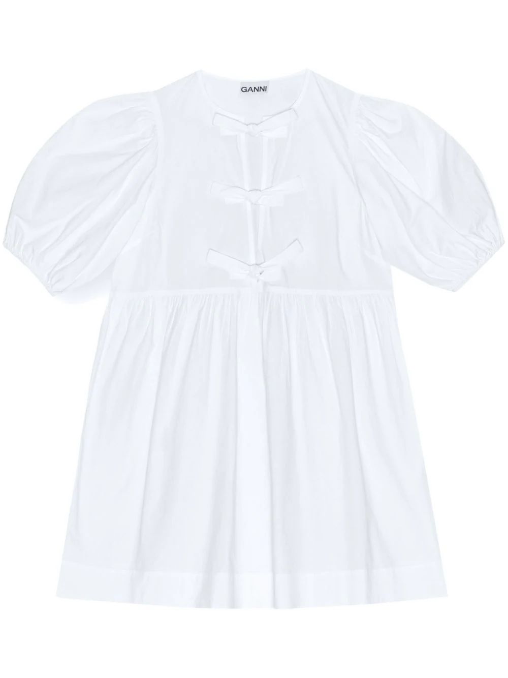 GANNI Cotton Poplin Tie String Mini Dress - Farfetch | Farfetch Global