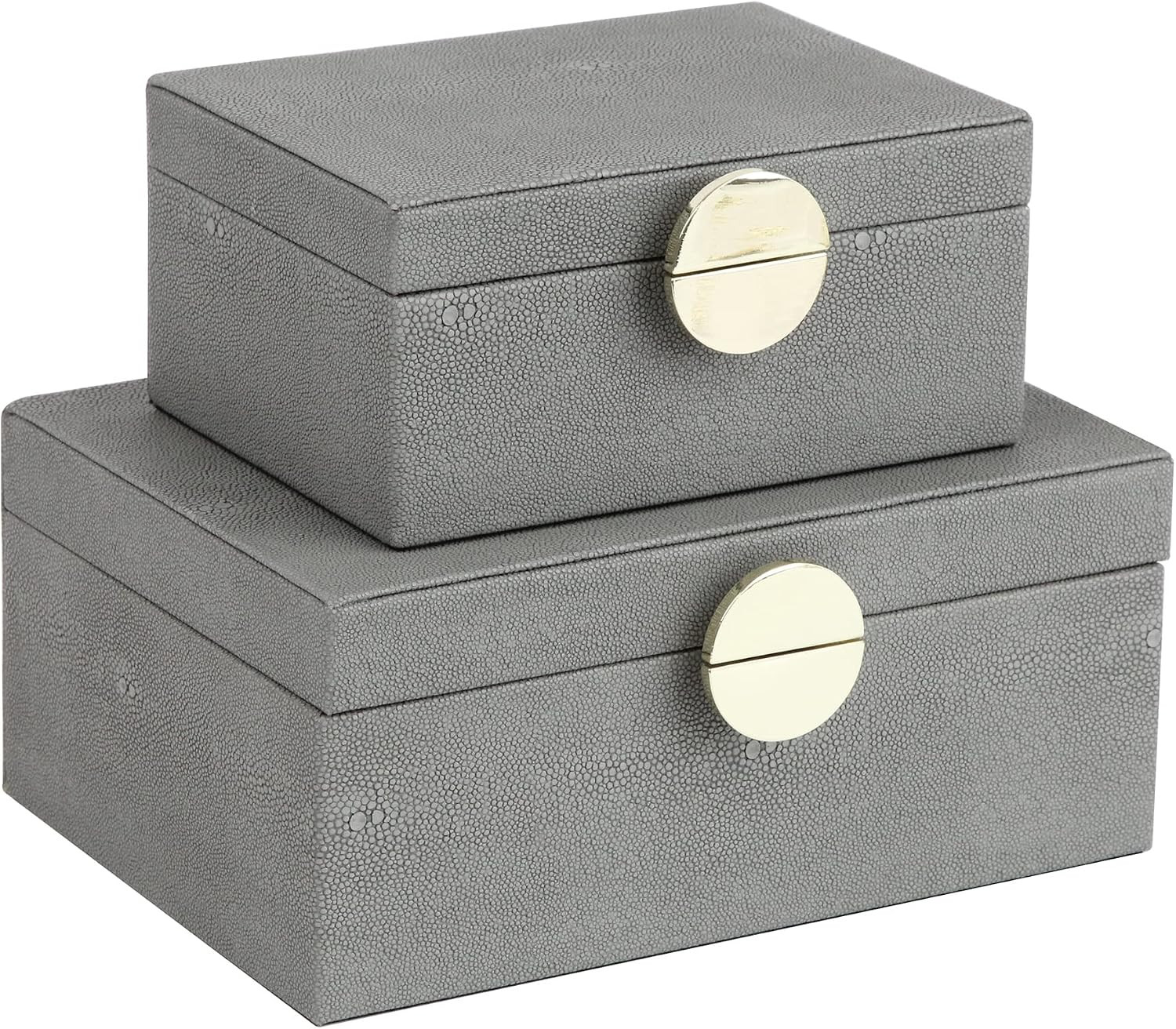 HofferRuffer Faux Leather Jewelry Boxes, Decorative Boxes Storage Accessory Organizer with Gold Hardware Decor, Classic Vegan Leather Set of 2 Pieces (Dark Grey) | Amazon (US)