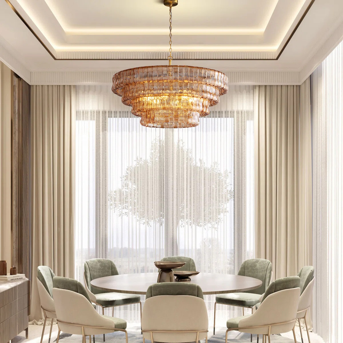 Rosdorf Park Kancler 36" 6-Lights Luxury Large Tiered Round Smoke Glass Gold Chandelier | Wayfair | Wayfair North America