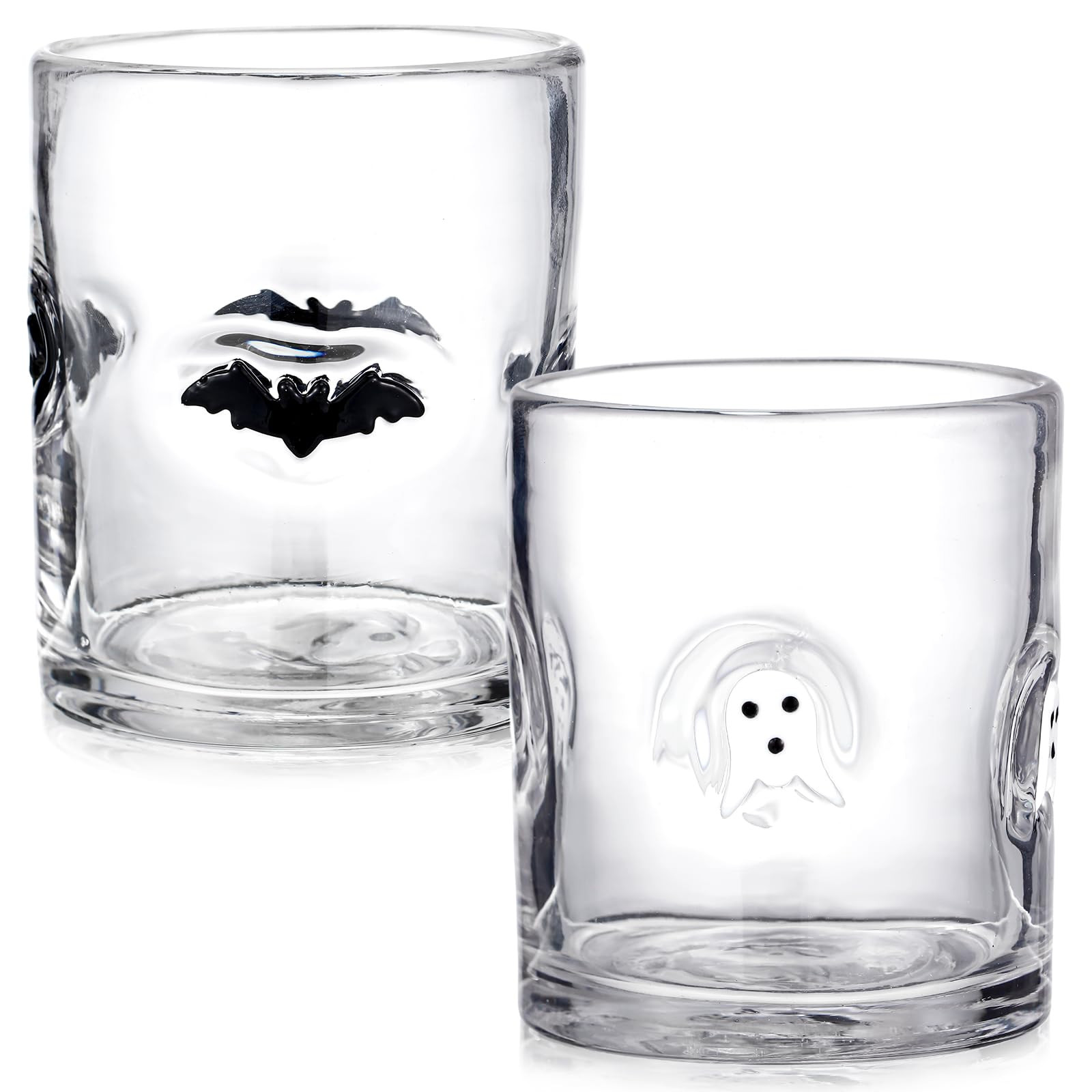 2 Pcs Halloween Icon Juice Glasses 14 oz Bat and Ghost Glass Cups Double Old Fashioned Hand Blown... | Amazon (US)