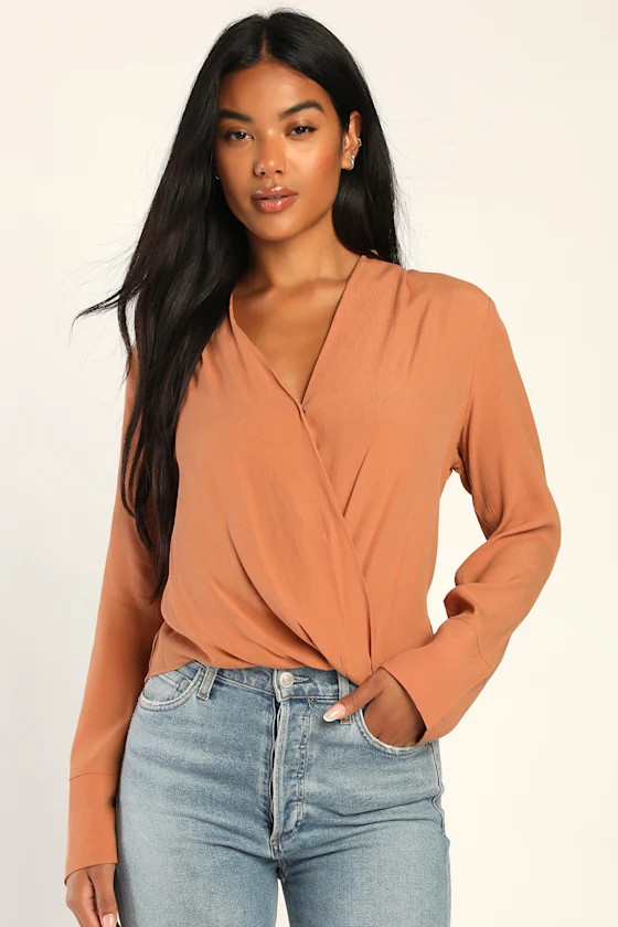 Sophisticate Season Beige Surplice Long Sleeve Top | Lulus (US)