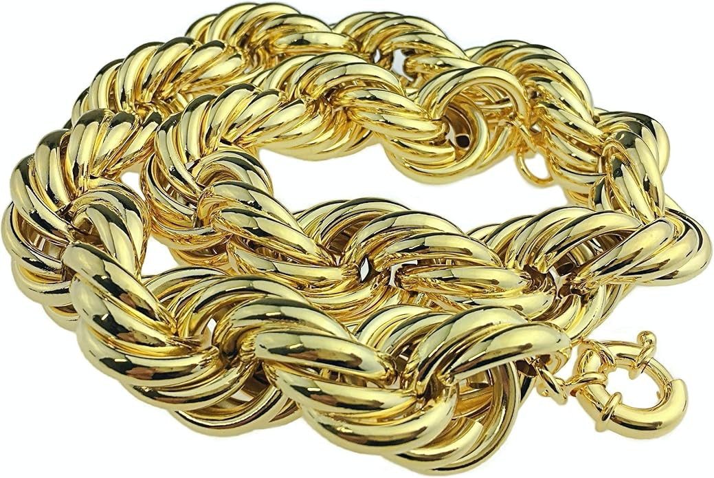 Bling Cartel 14K Gold Plated Huge Chain Hollow Rope Dookie 25MM x 20" in Hip Hop Necklace | Amazon (US)