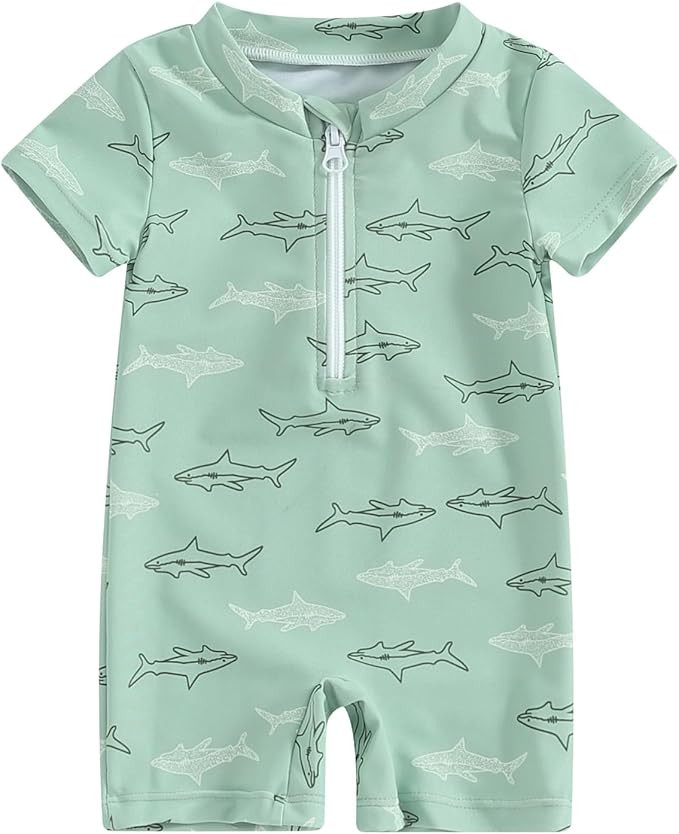 Toddler Baby Boy Swimsuit One-Piece Zipper Starfish Tree Print Bodysuit Sunsuit Swimwear Bathing ... | Amazon (US)