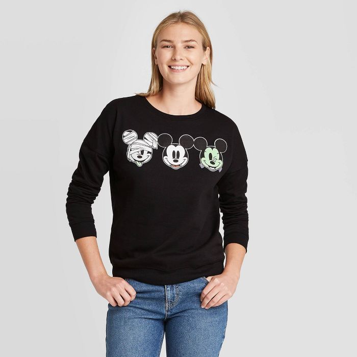 Women's Disney Mickey Monster Halloween Faces Graphic Sweatshirt - Black | Target