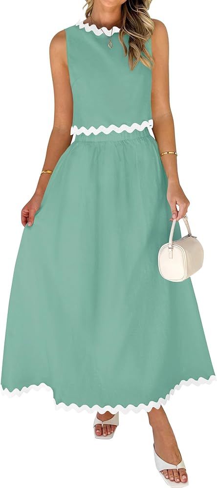 ZESICA Women's 2024 Summer Two Piece Sets Casual Sleeveless Tank Top and A Line Flowy Maxi Skirt ... | Amazon (US)