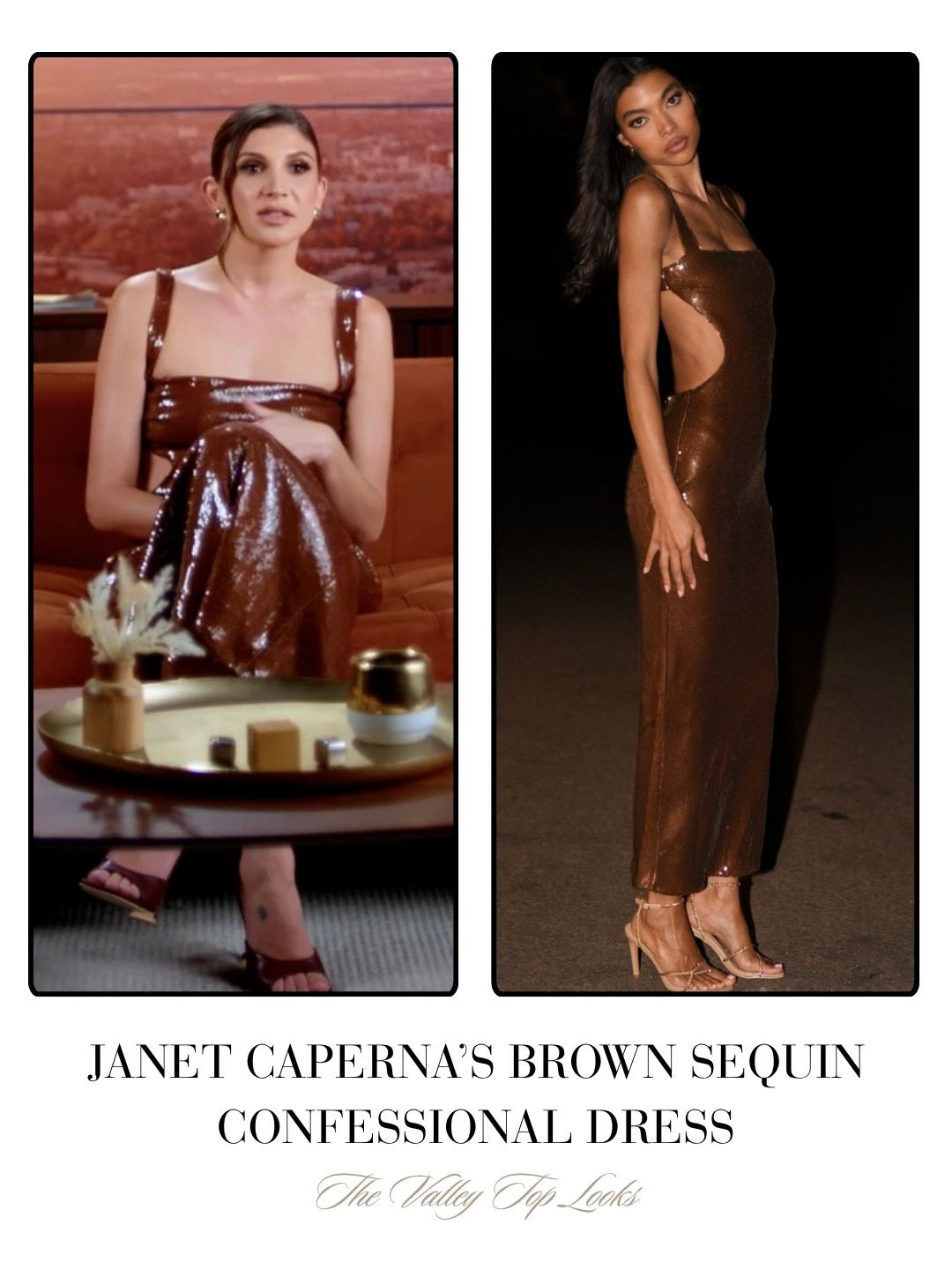 Janet Caperna's Brown Sequin Dress in Confessionals on The Valley Season 3 Episode 1 

 