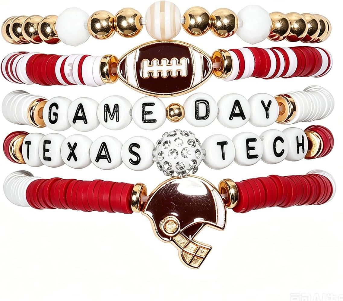AICase for Texas tech Merch Gifts Inspired Bracelets 5 Pcs Stackable | Amazon (US)