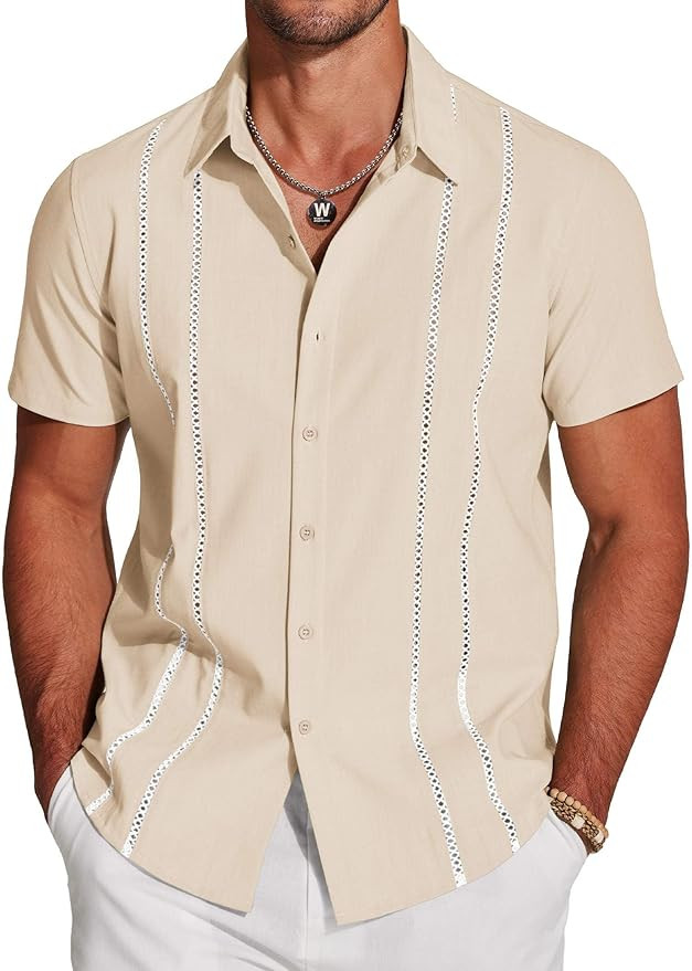 COOFANDY Men's Cuban Guayabera Shirt Short Sleeve Button Down Shirts Casual Summer Beach Linen Sh... | Amazon (US)