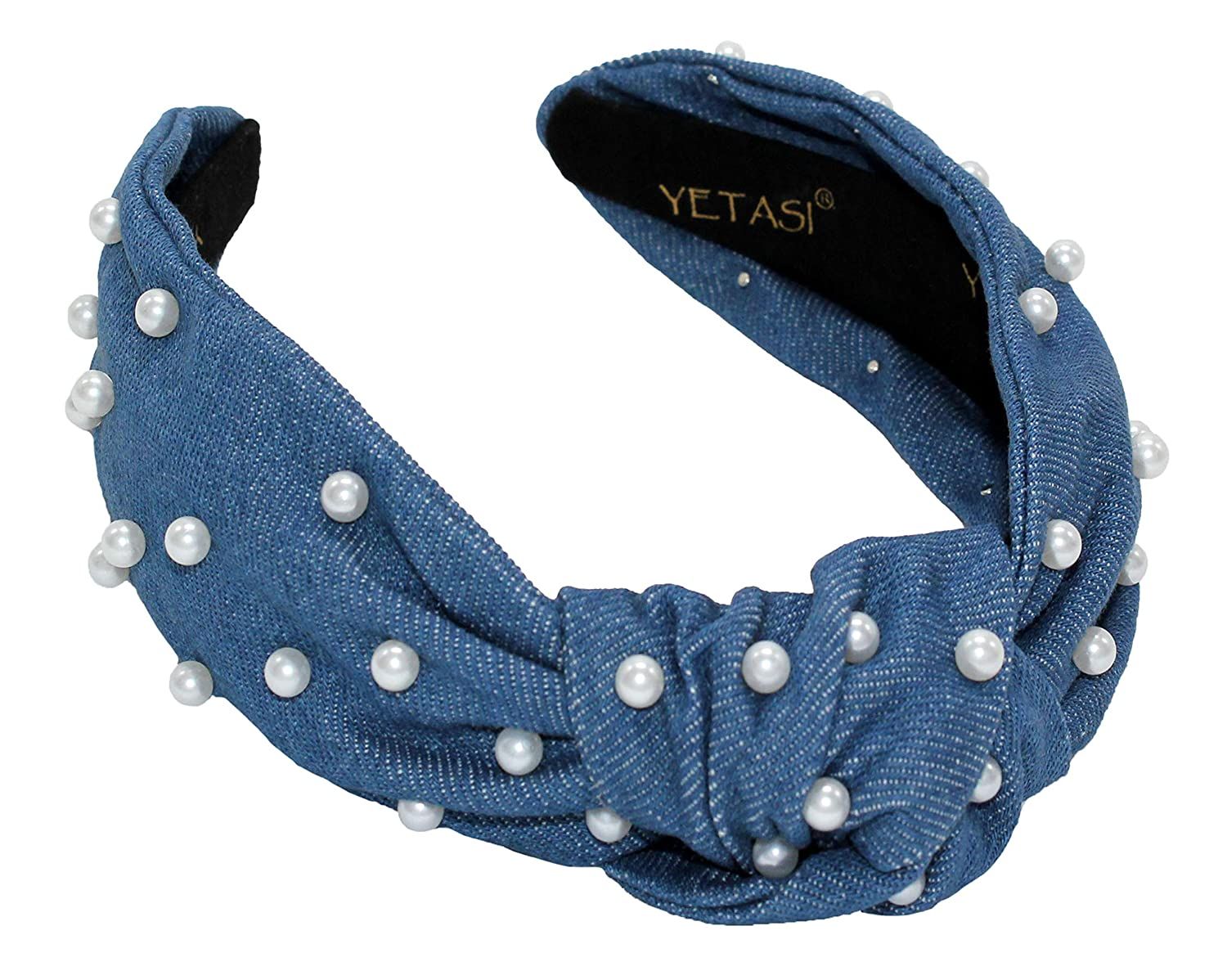 Denim Blue Pearl Knotted Headbands for Women Go with Everything. Soft Fabric Top Knot Headband Fo... | Amazon (US)