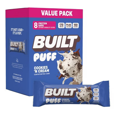 Built Bar Puff Cookies & Cream Protein Bars - 17g Protein - 1.41oz/8ct: Chewy, Ready to Eat | Target