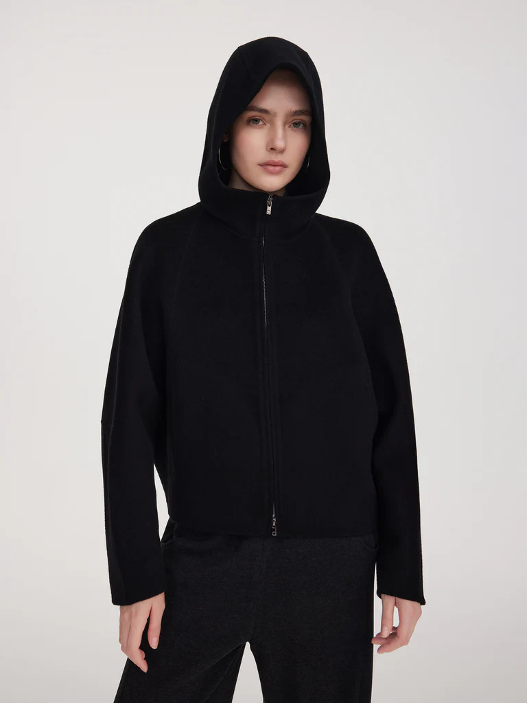 Tencel Wool Blend Double-Faced Hooded Women Jacket | GOELIA