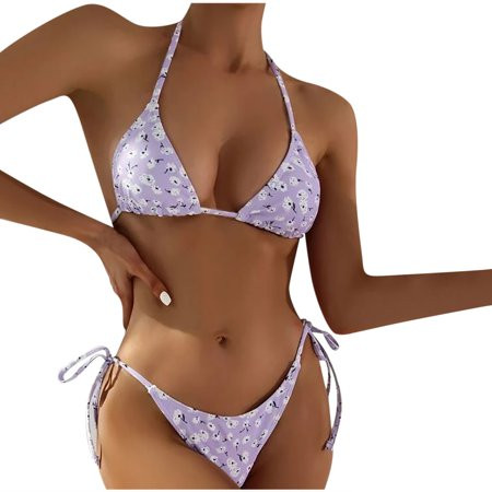 Dopebox Women Swimsuits Clearance Fashion Women Split Swimsuit Show Waist Sexy Bikini Floral Purple  | Walmart (US)