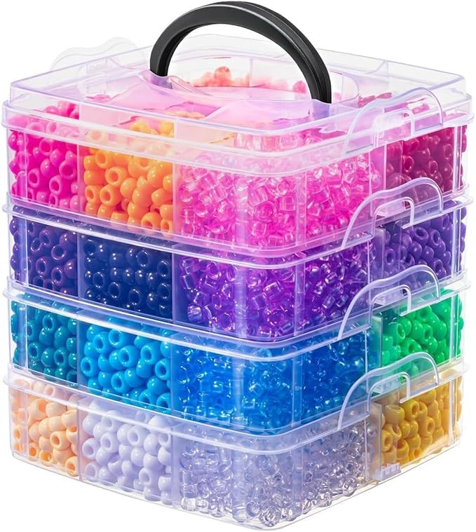 4200Pcs Pony Beads, 24 Assorted Colors 6x9mm Plastic Kandi Beads Bulk for Bracelets Hair Braids J... | Amazon (US)